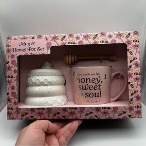 Honey Pot Mug & Honey Dip Set - Pink and White